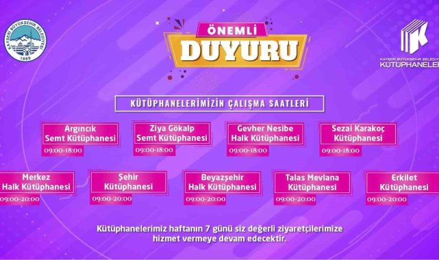 Büyükşehir Kütüphaneleri'nde yeni saat düzenlemesi
