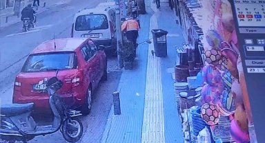 Kilis' de temizlik işçisinin başına düşen sıva güvenlik kameralarına yansıdı