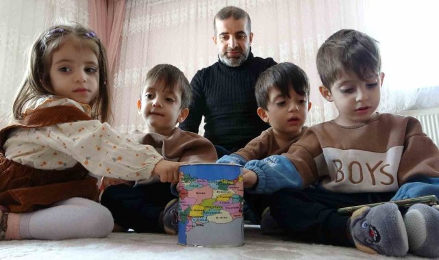 Yüksekova'nın dördüzleri kumbaralarını depremzedelere bağışladı