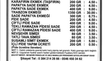 Nevşehir'de ekmek fiyatı arttı