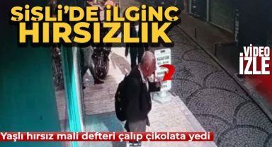 Şişli’de ilginç hırsızlık kamerada: Yaşlı hırsız mali defteri çalıp çikolata yedi