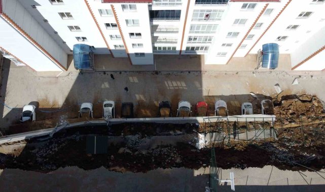 Yozgat'ta çöken istinat duvarının oluşturduğu hasar dron ile görüntülendi
