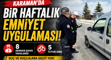 Karaman’da Bir Haftalık Emniyet Uygulaması: 8 Aranan Şahıs Yakalandı, 5 Tutuklama