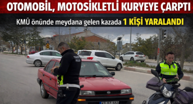 OTOMOBİL, MOTOSİKLETLİ KURYEYE ÇARPTI: 1 YARALI