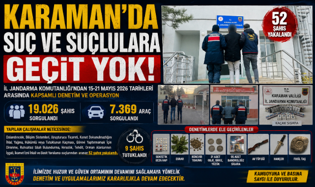 KARAMAN’DA JANDARMADAN SUÇ VE SUÇLULARA GEÇİT YOK