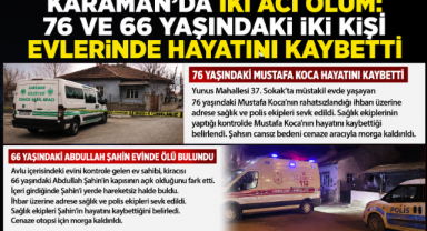 Karaman’da İki Acı Ölüm: 76 ve 66 Yaşındaki İki Kişi Evlerinde Hayatını Kaybetti