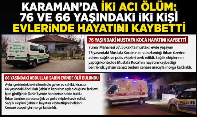 Karaman’da İki Acı Ölüm: 76 ve 66 Yaşındaki İki Kişi Evlerinde Hayatını Kaybetti