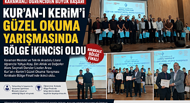 Karamanlı Öğrenci Kur'an-ı Kerim Yarışmasında Bölge İkincisi Oldu
