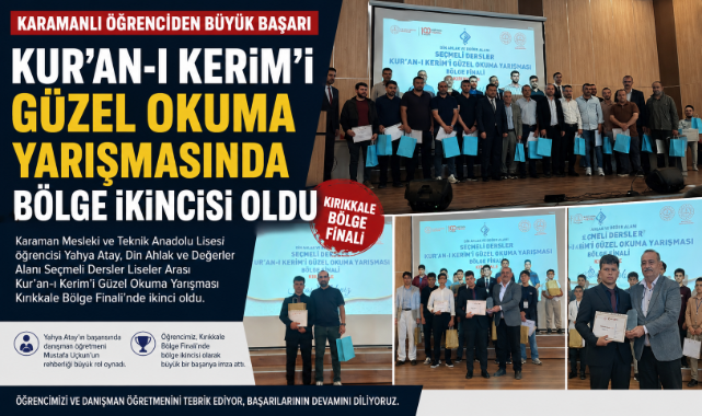 Karamanlı Öğrenci Kur'an-ı Kerim Yarışmasında Bölge İkincisi Oldu